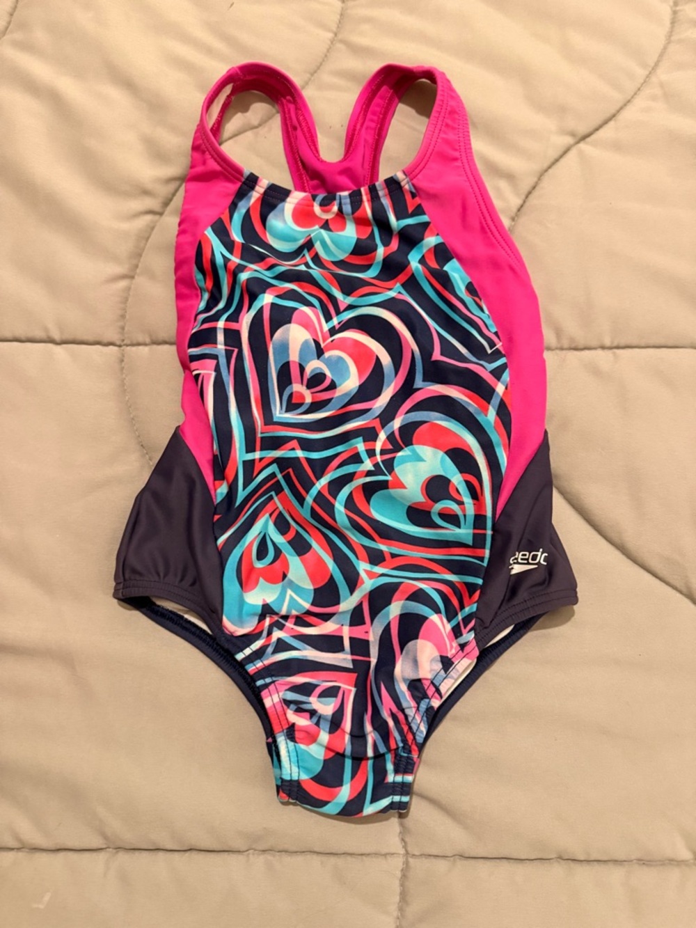 Speedo Girls' Hot Pink & Multicolor Heart-Print One-Piece Swimsuit